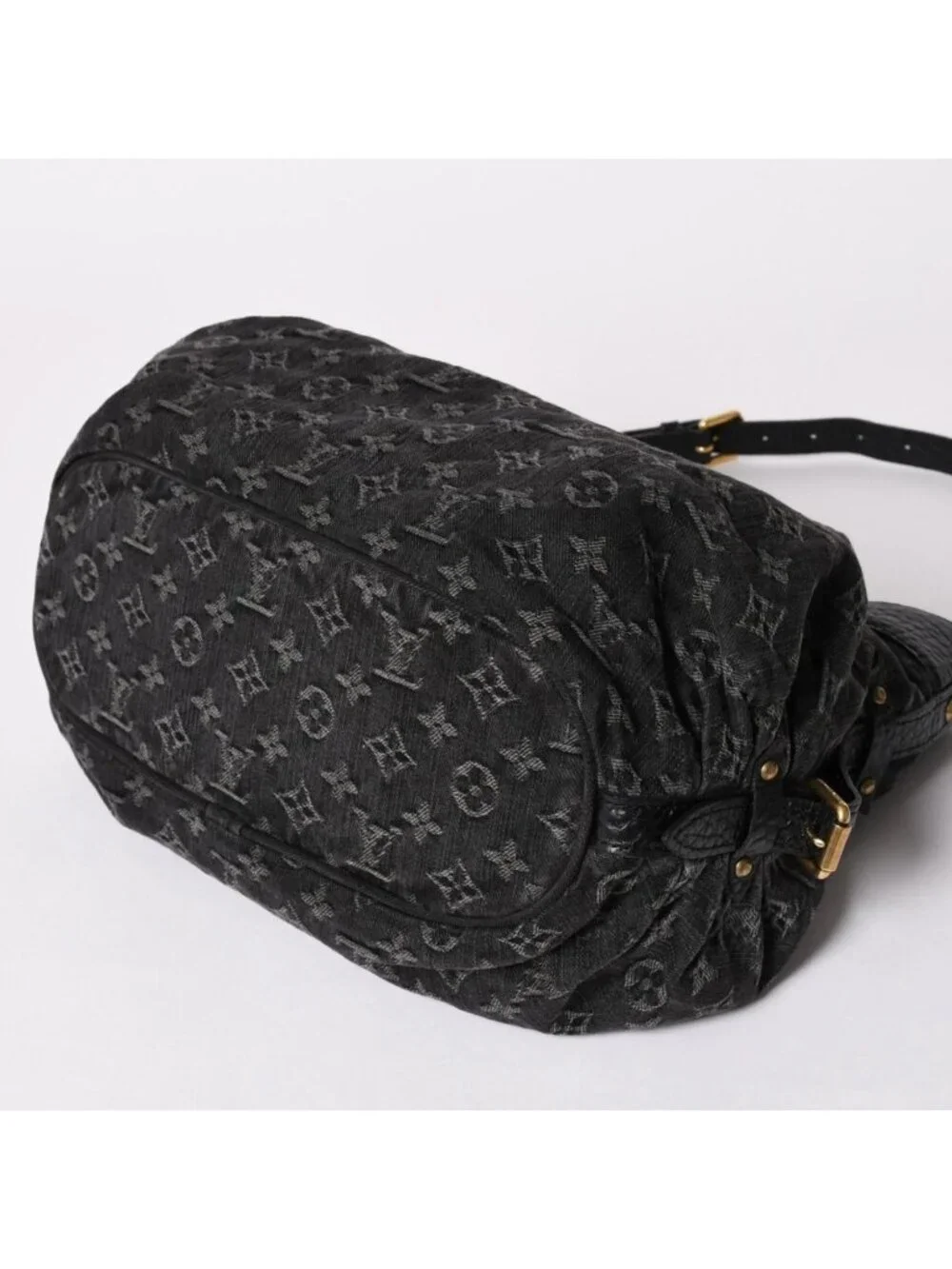 Louis Vuitton Shoulder Bag Slightly Monogram Denim Black Gold